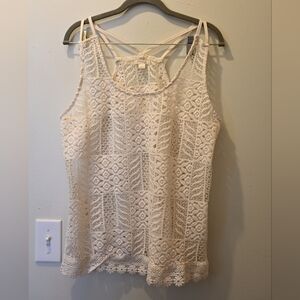 Pinky Cream Knit Lace Top Blouse Resort Wear Swim Cover Up Beach Summer L